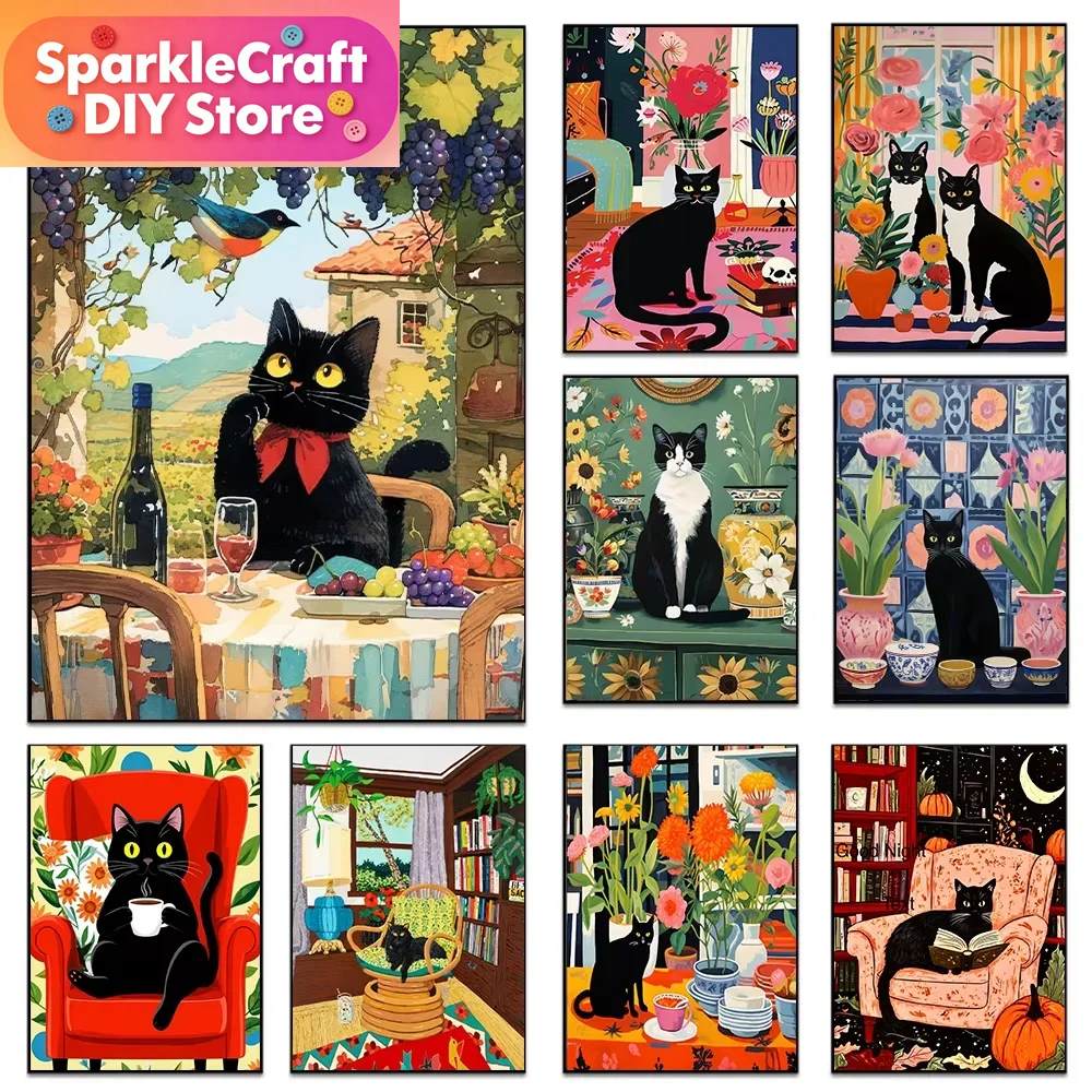 Embroidery Gift Ideas - 1pc frameless Cartoon Black Cat Colorful