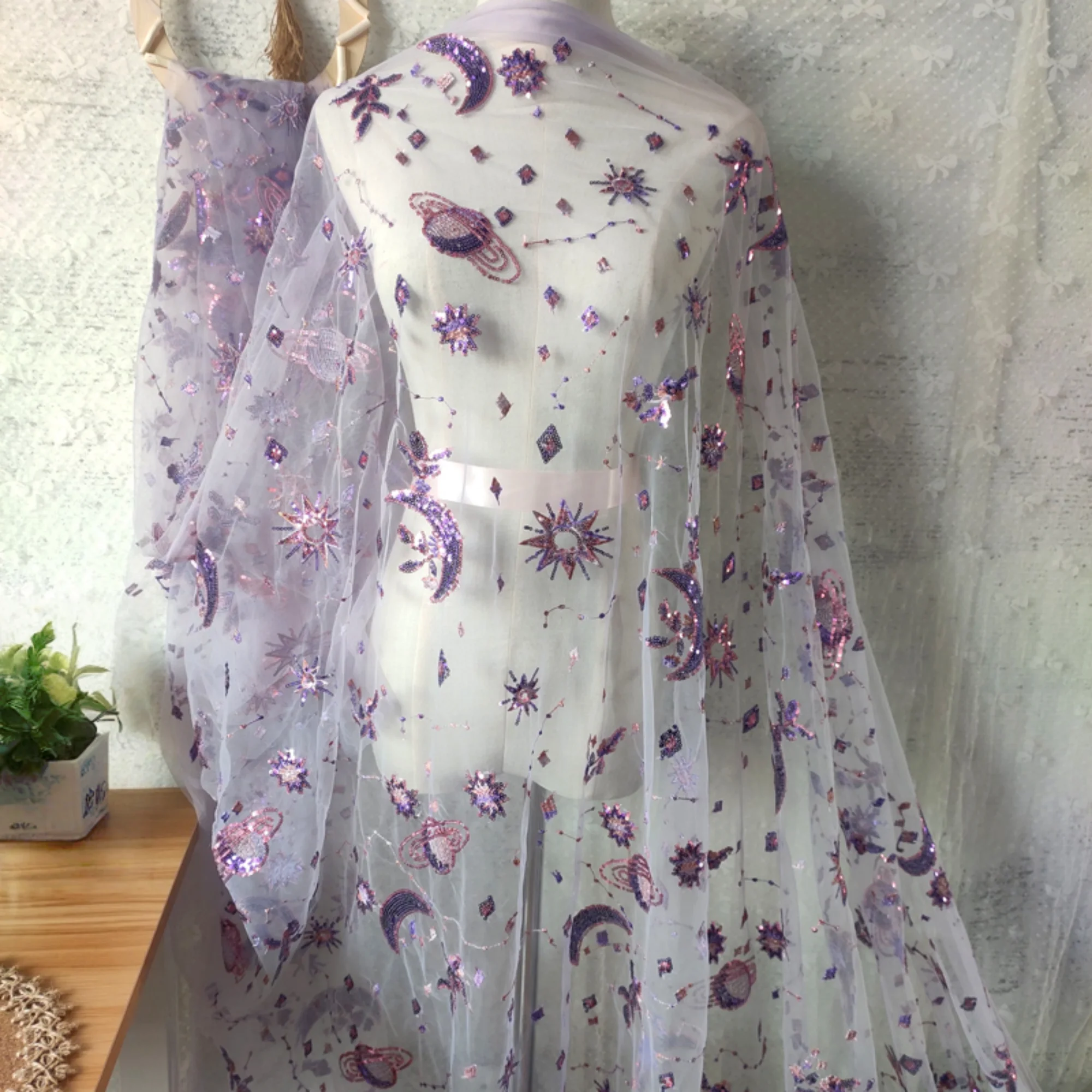 Embroidery Net Fabric - 0.5 Meter Purple Width 55.11 Inches
