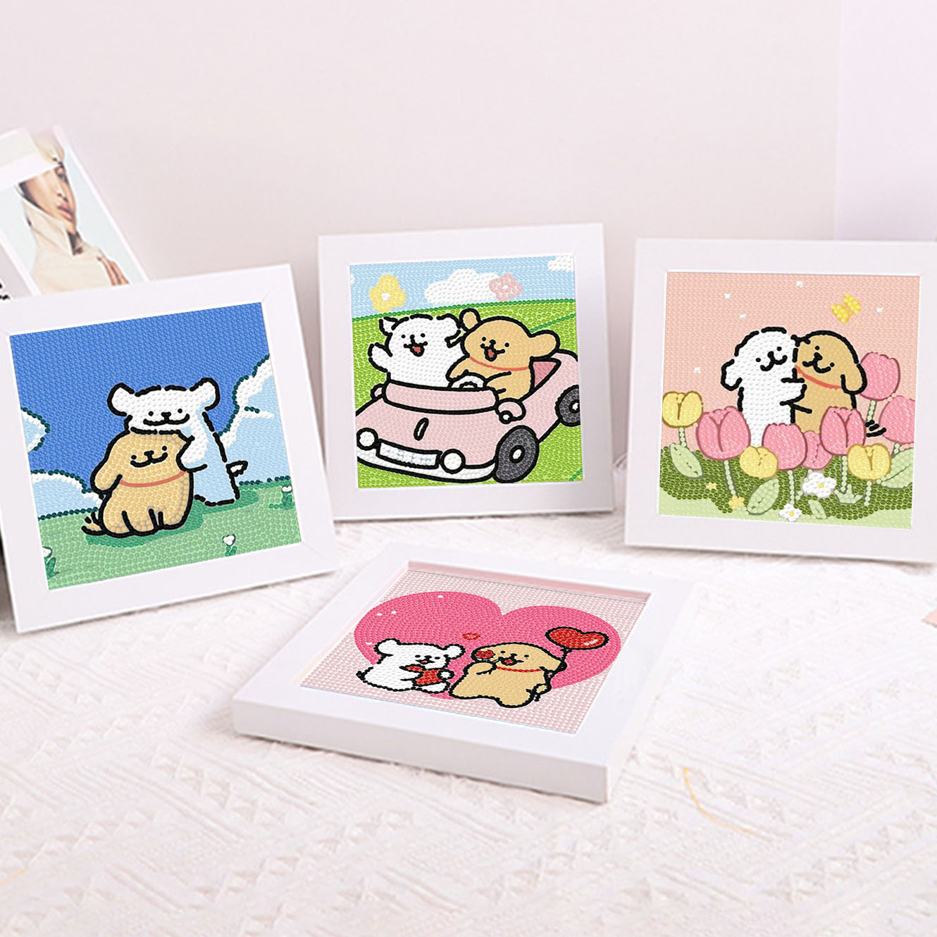 Embroidery Gift Ideas - Cartoon Line Puppy Crystal Diamond Frame