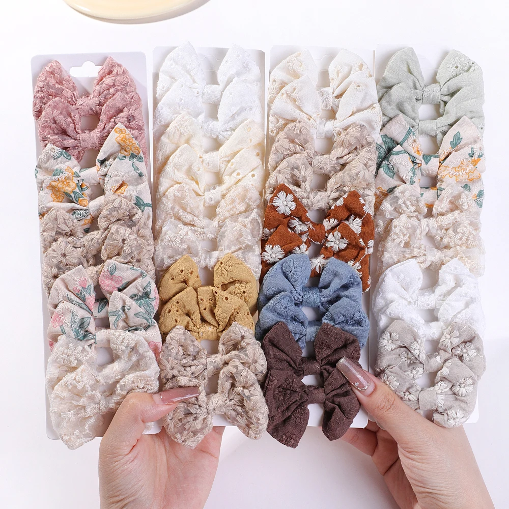 Embroidery Gift Ideas - 10Pcs/Set Fashion Bows Hairgripes Cotton Embroidery