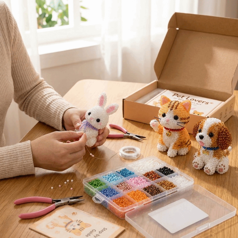 Embroidery For Beginners - Handmade DIY Animal Bead Embroidery Kit