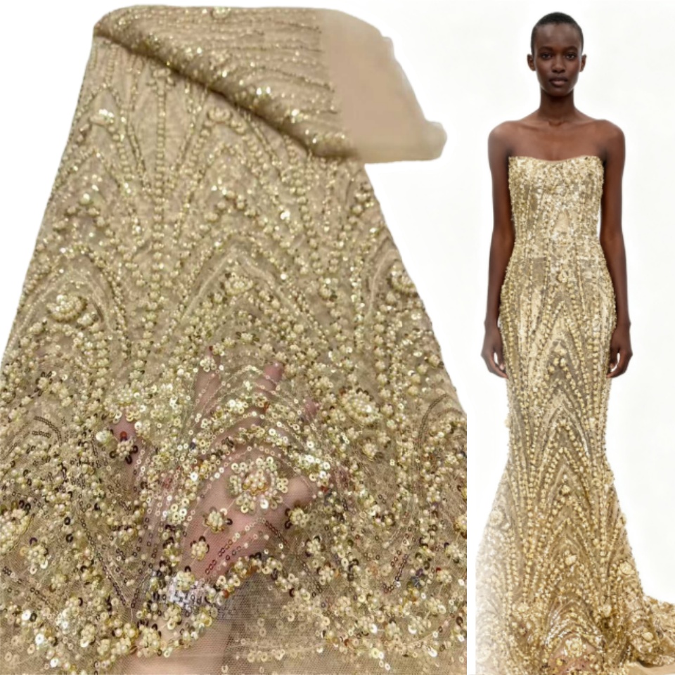 Embroidery Net Fabric - 2026 African Nigerian High-Quality Sequins Beaded