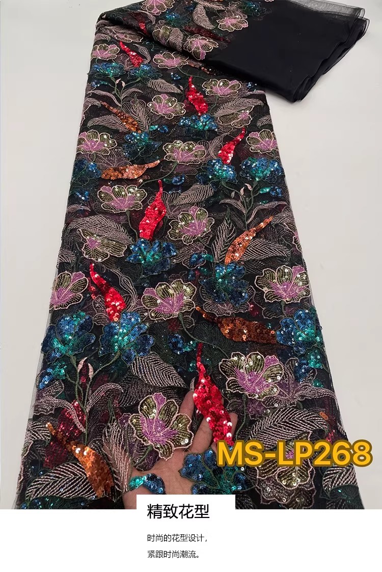 Embroidery Net Fabric - 1yard Luxury Double color bead flower