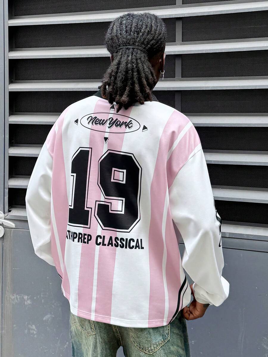 Mens Casual Striped Letter Pri - Embroidery York ulasan dan harga