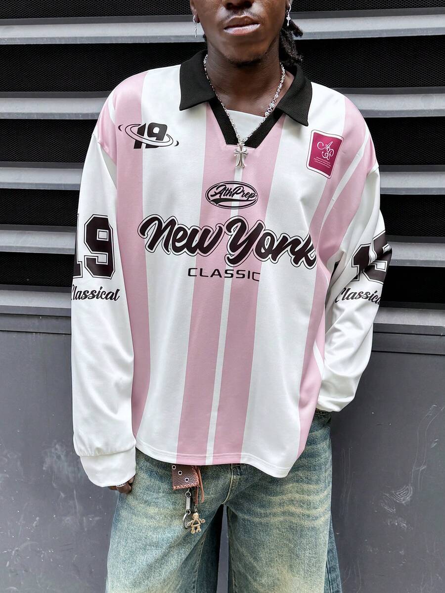 Mens Casual Striped Letter Pri - Embroidery York ulasan dan harga