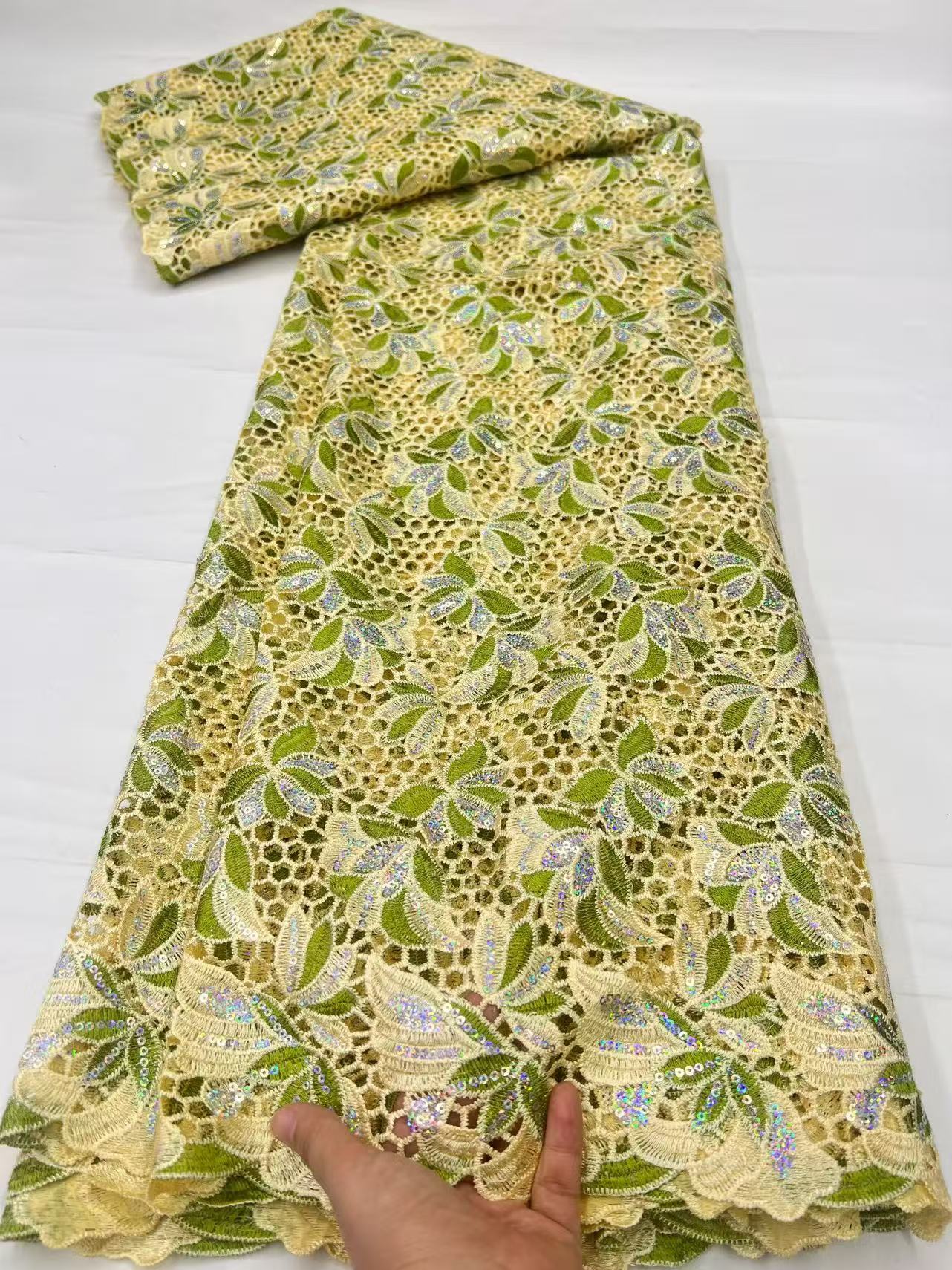 African Water Soluble Sequins  - Embroidery Net Fabric ulasan dan harga