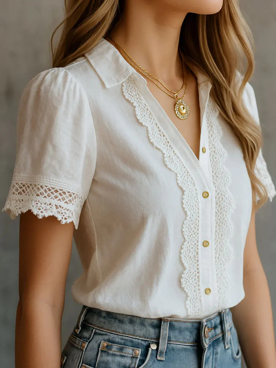 Elegant Women's Shirts Casual  - Embroidery Motif ulasan dan harga