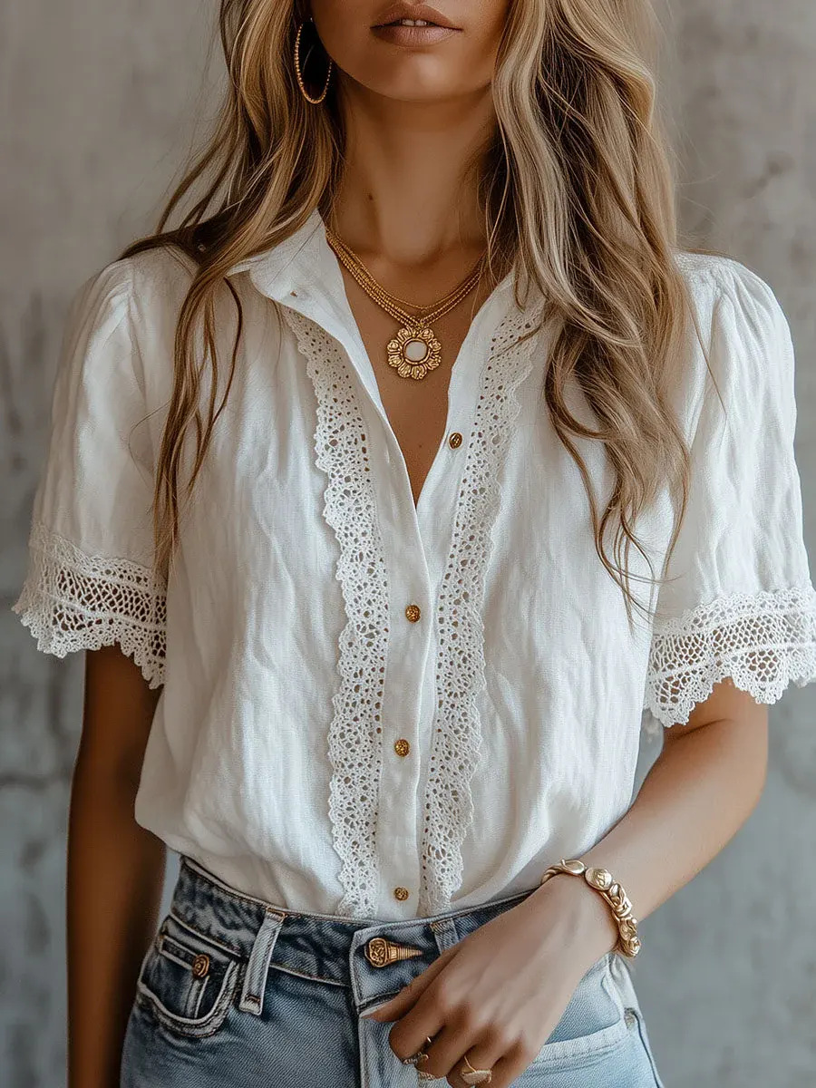 Elegant Women's Shirts Casual  - Embroidery Motif ulasan dan harga