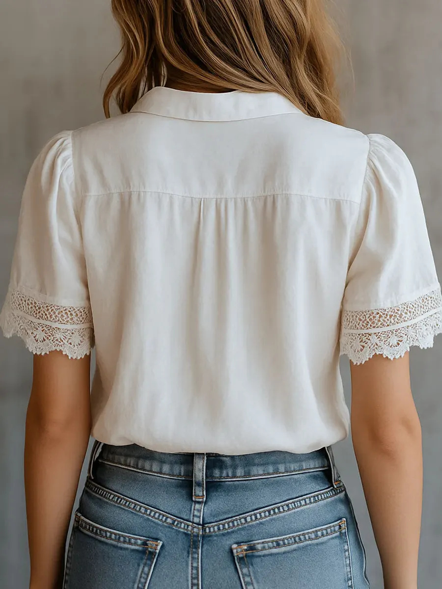 Elegant Women's Shirts Casual  - Embroidery Motif ulasan dan harga