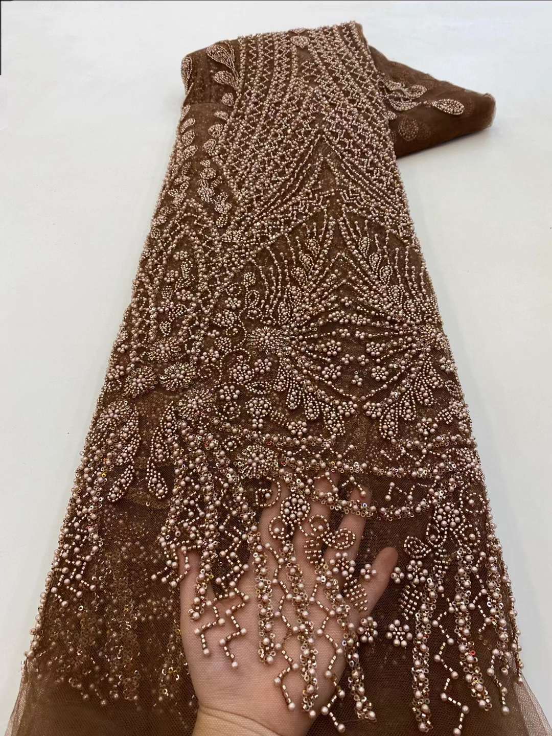 Brown Sequin Beaded Embroidery - Embroidery Net Fabric ulasan dan harga