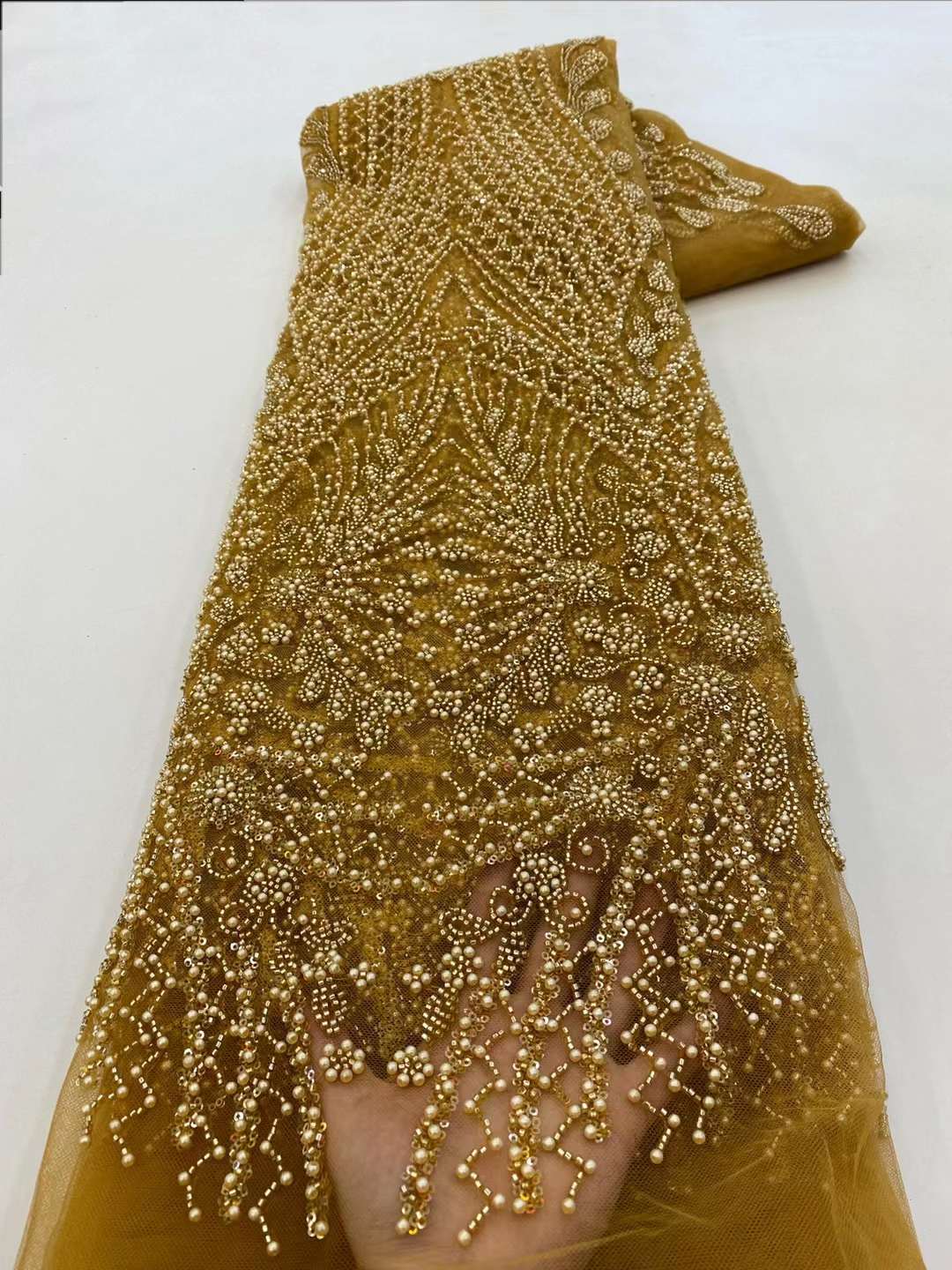 Brown Sequin Beaded Embroidery - Embroidery Net Fabric ulasan dan harga