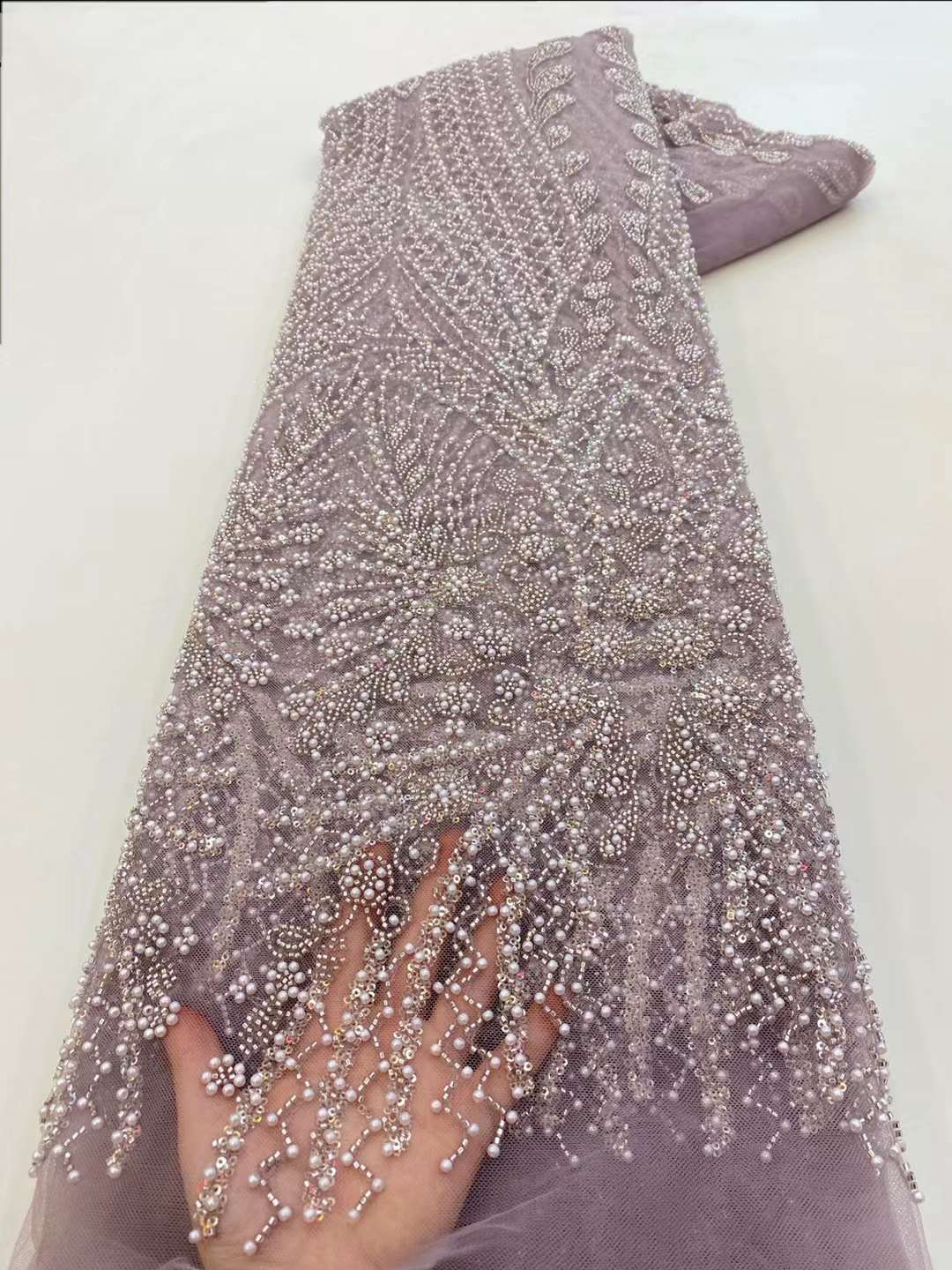 Brown Sequin Beaded Embroidery - Embroidery Net Fabric ulasan dan harga