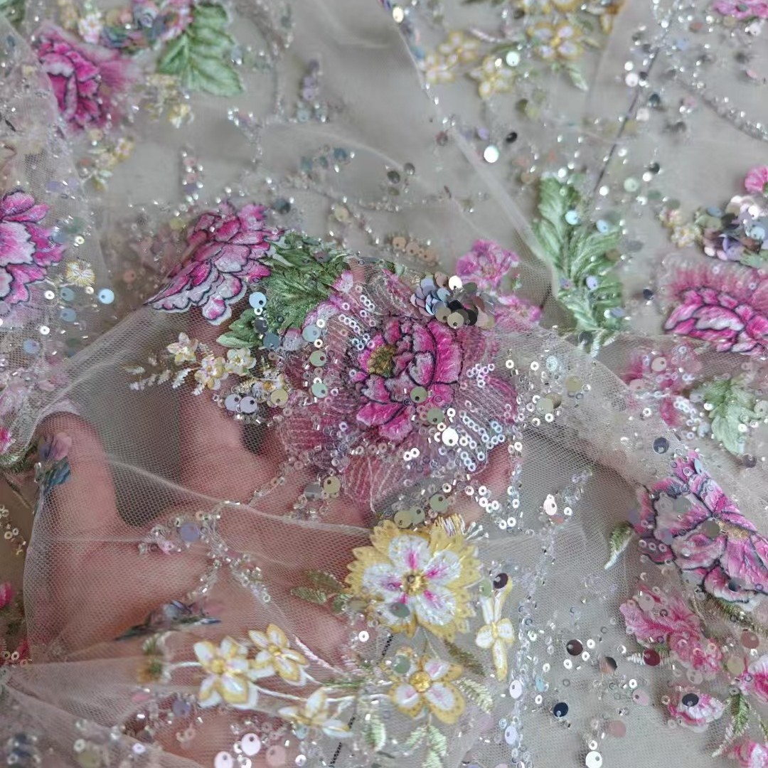 1M 120Cm Wide Luxury Beaded La - Embroidery Net Fabric ulasan dan harga