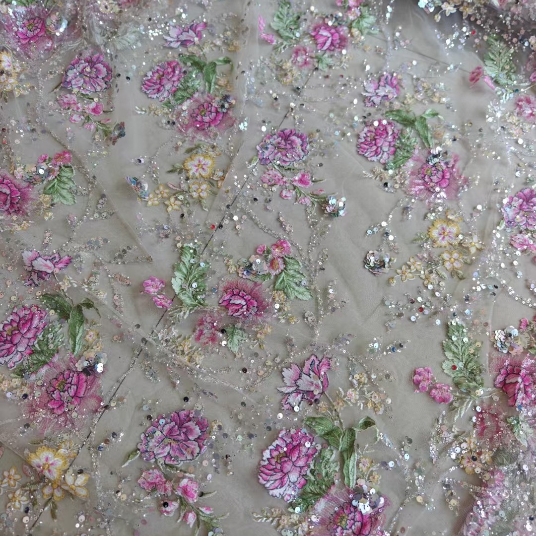 1M 120Cm Wide Luxury Beaded La - Embroidery Net Fabric ulasan dan harga