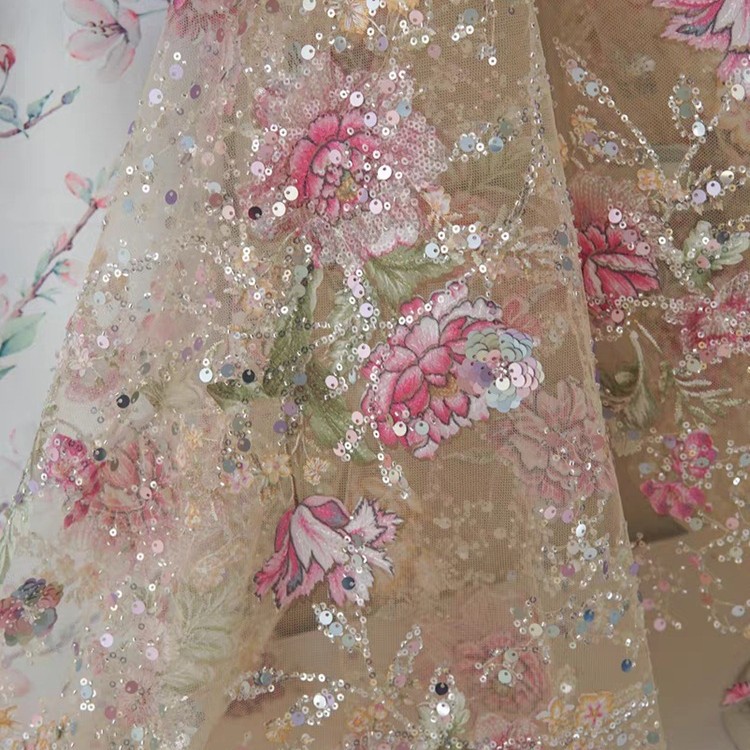 1M 120Cm Wide Luxury Beaded La - Embroidery Net Fabric ulasan dan harga