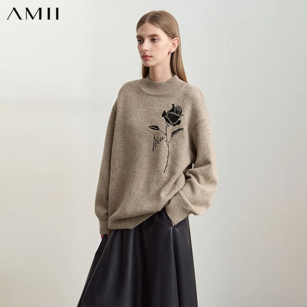 Amii Sweaters for Autumn Winte - Embroidery Roses ulasan dan harga